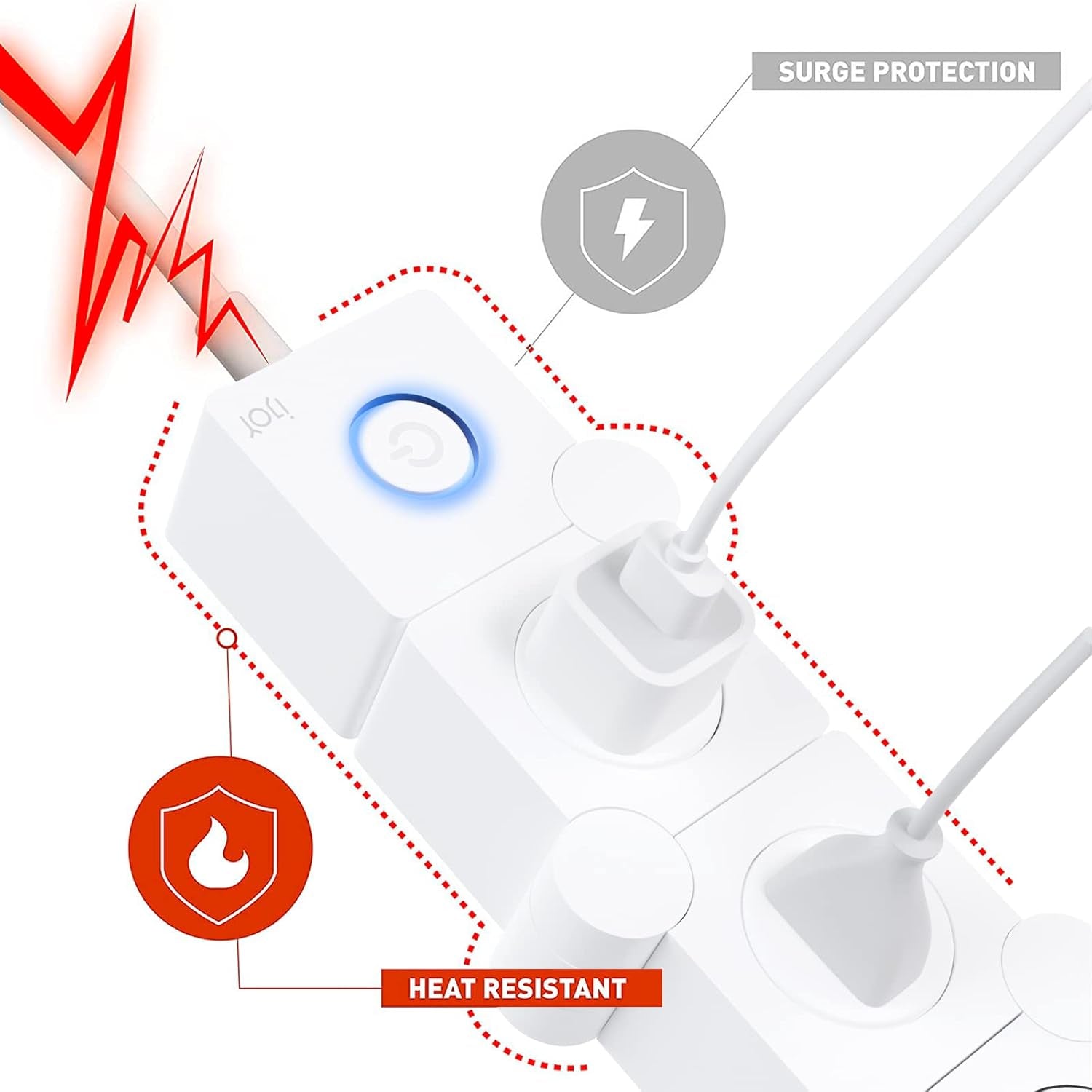 Flexible Power Strip - 3 AC Outlets and 2 USB Charging Ports with 5 Ft Extension Cord, Power Strip Surge Protector White, Decorative Surge Protector Outlet Extender for Home, Office, and More