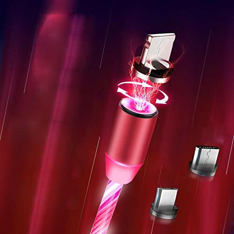 2A LED Flowing Light up Magnetic Fast Charger Cable for Iphone Type-C Micro USB