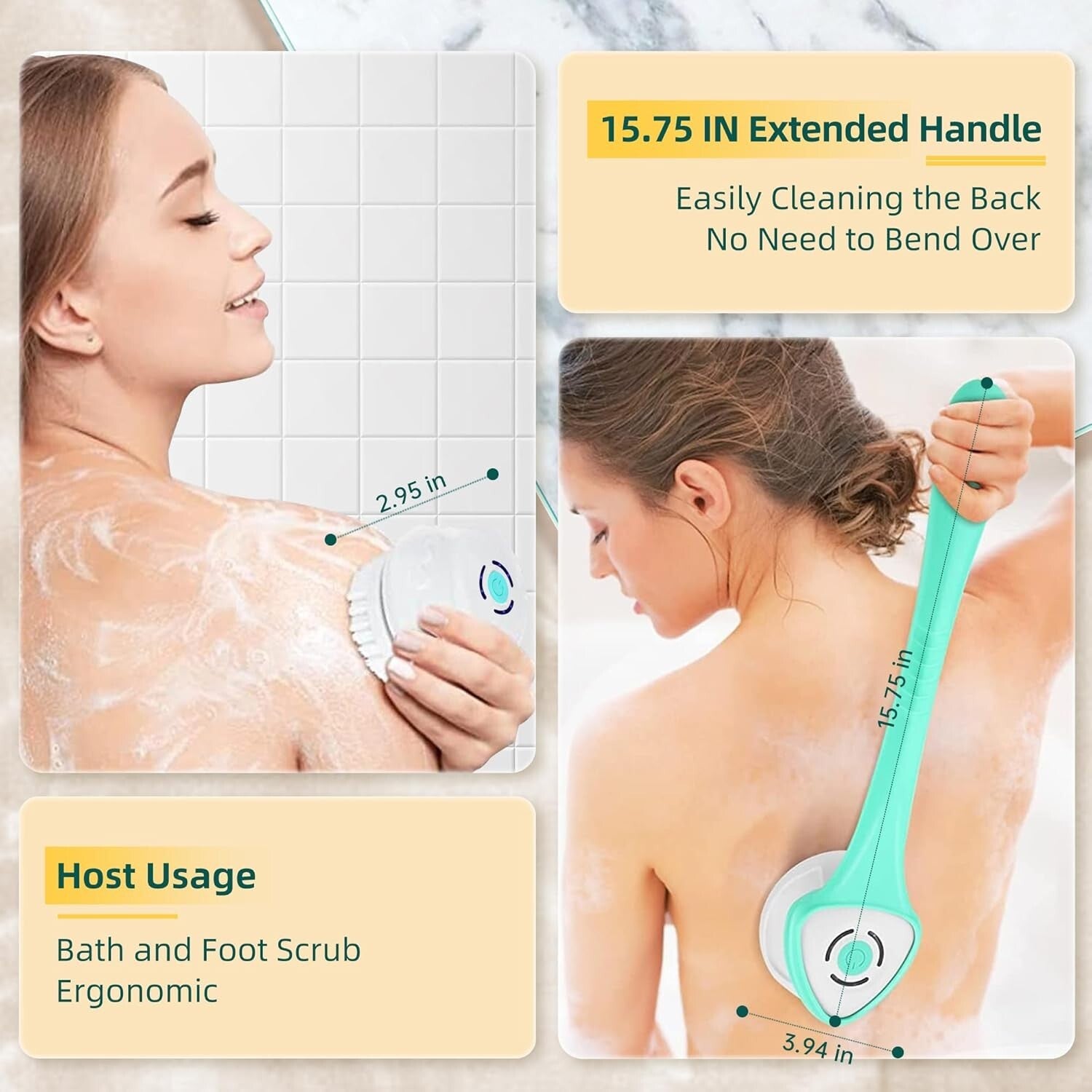 Electric Back Scrubber with Five Body Brush Head, Rechargeable (SAND FRIENDLY)