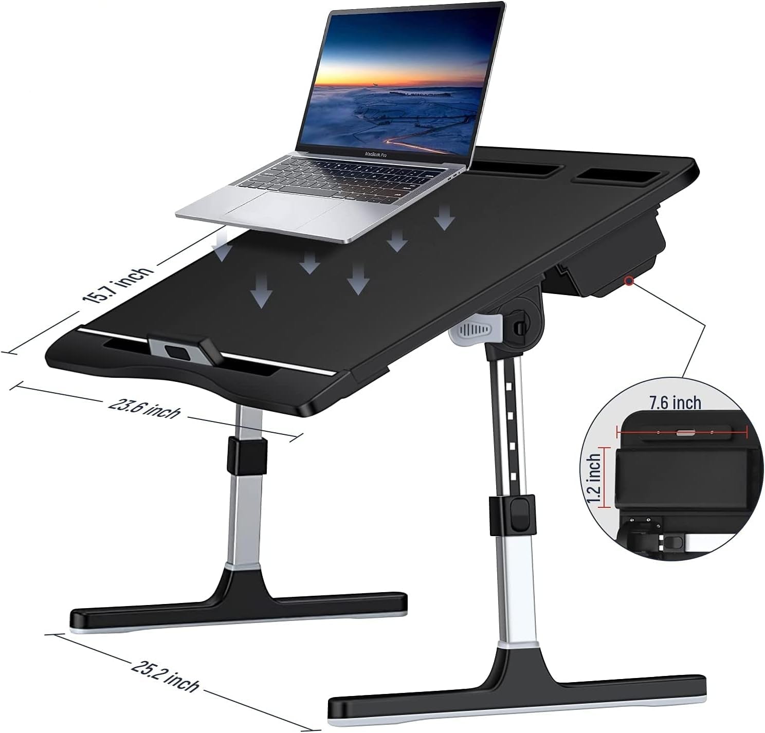 Laptop Des for Bed, Lap Dess Trays with Double Storage Drawers, Adjustable Premium Leather Laptop Stand with Extra Drawstring Bag, Foldable Lap Table for Eating, Woring, Writing and Drawing