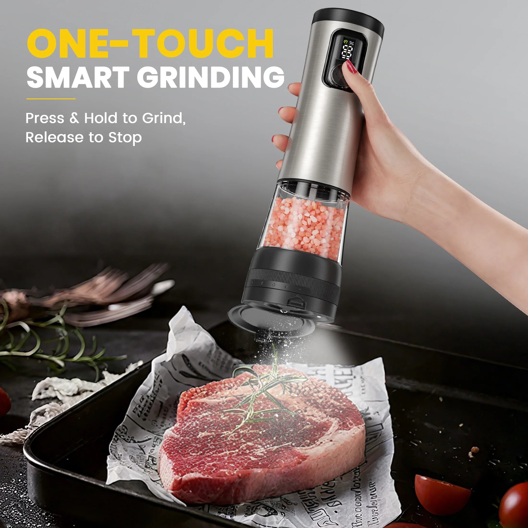 Electric Salt and Pepper Grinder Set , Automatic Rechargeable Salt and Pepper Shaker with LED Battery Display & USB‑C Charging Base, Pepper Mill for Kitchen, Dining & Camping