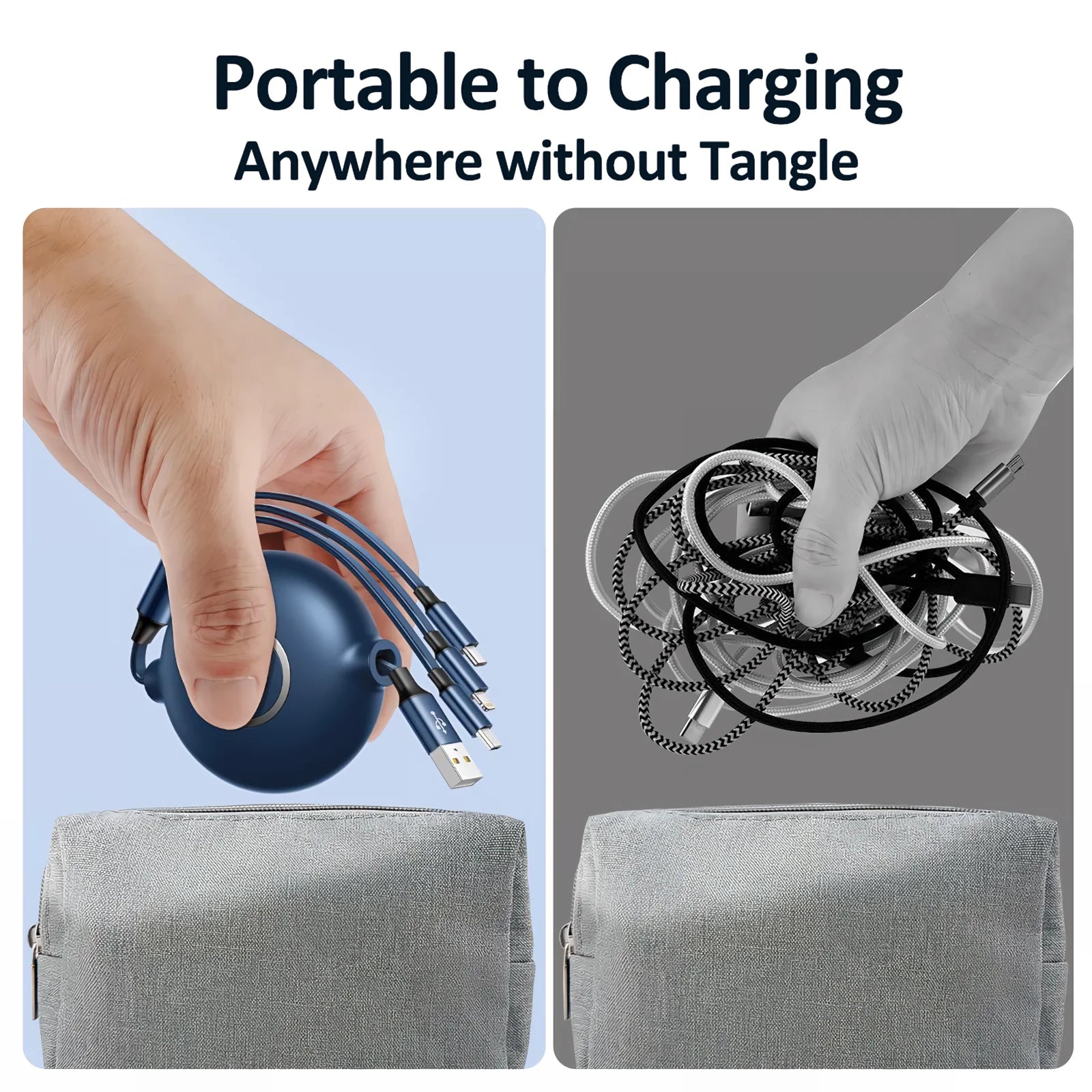 Multi Charging Cable,  2Pack 3 in 1 Charging Cable, 3A Fast Retractable Phone Charger, 4FT Multiple Cable Compatible with Iphone, Samsung