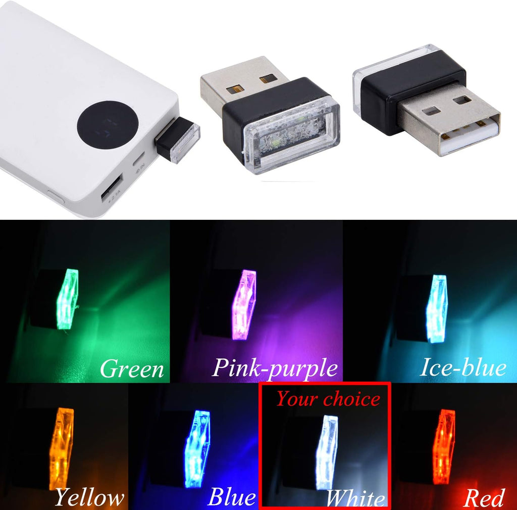 2 Pcs White Universal Mini USB LED Car Interior Ambient Atmosphere Lights for Car Interior Trunk Ambient Atmosphere