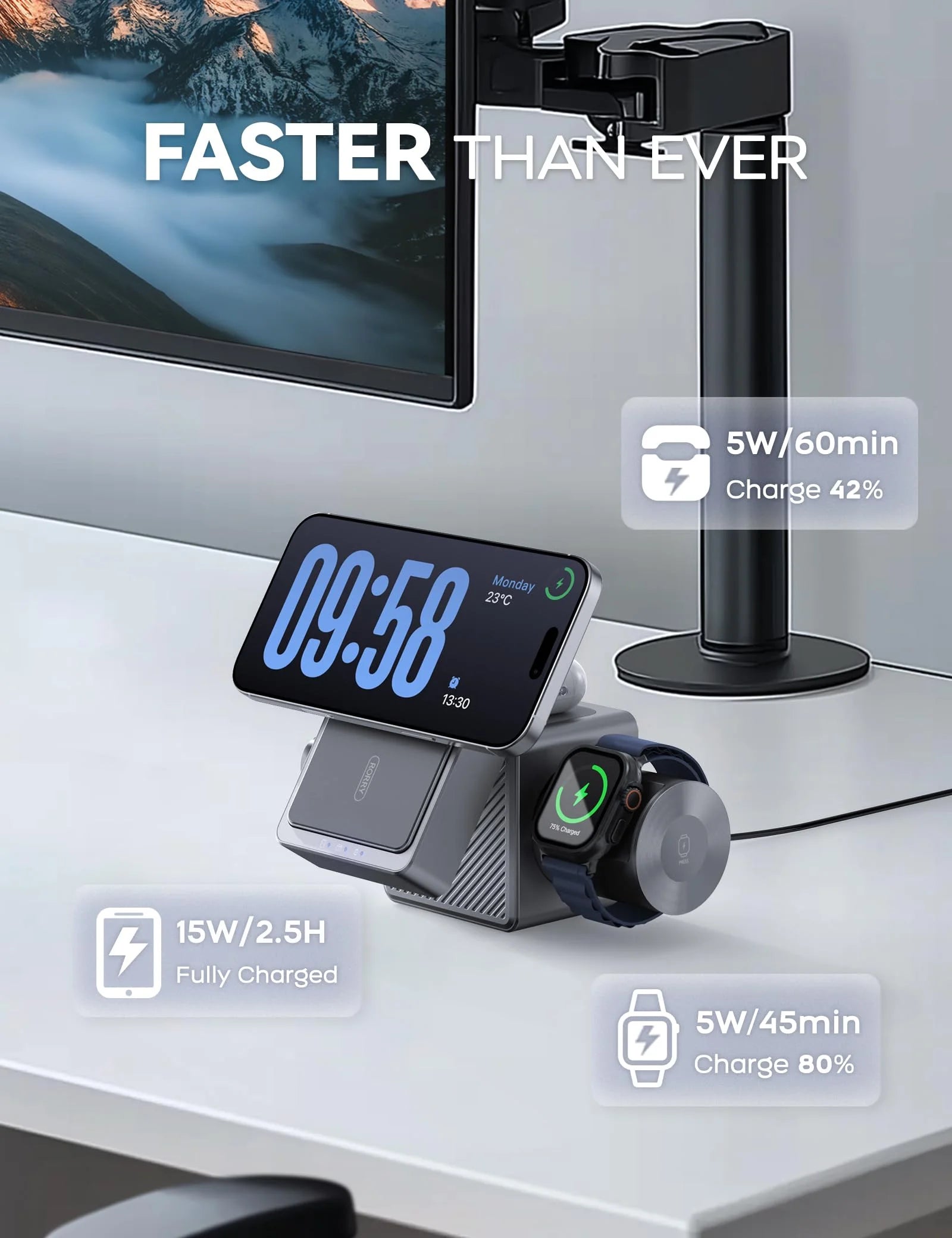 4 in 1 Wireless Charging Station Cube with 10000Mah Power Bank, 15W Fast Charger Stand Compatible with Iphone 16/15/14 & Apple Watch & Airpods (45W USB C Charger Adapter Included)