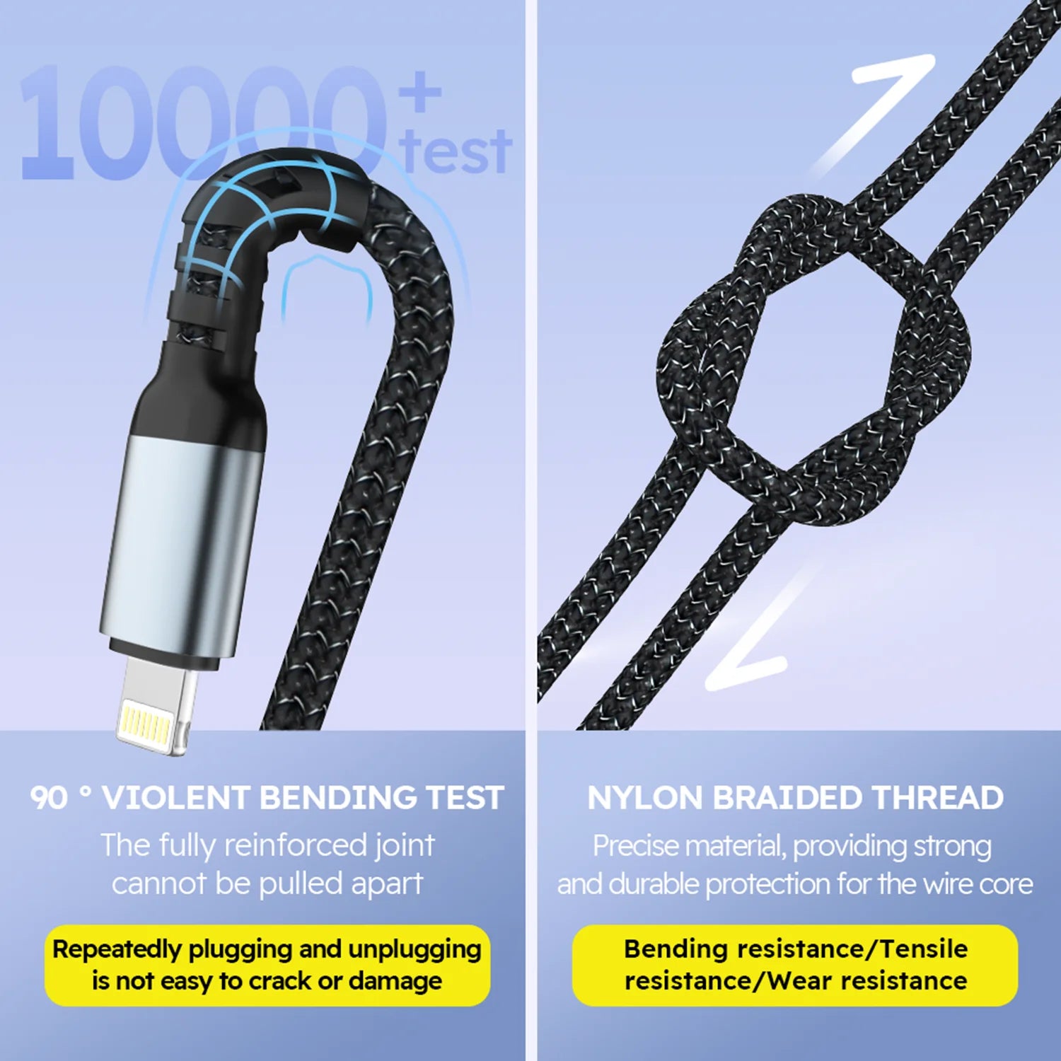 4FT 100W 3-In-1 USB Charger Cord Phone Charging Cable Fast Charging Data Cable 2PCS Black