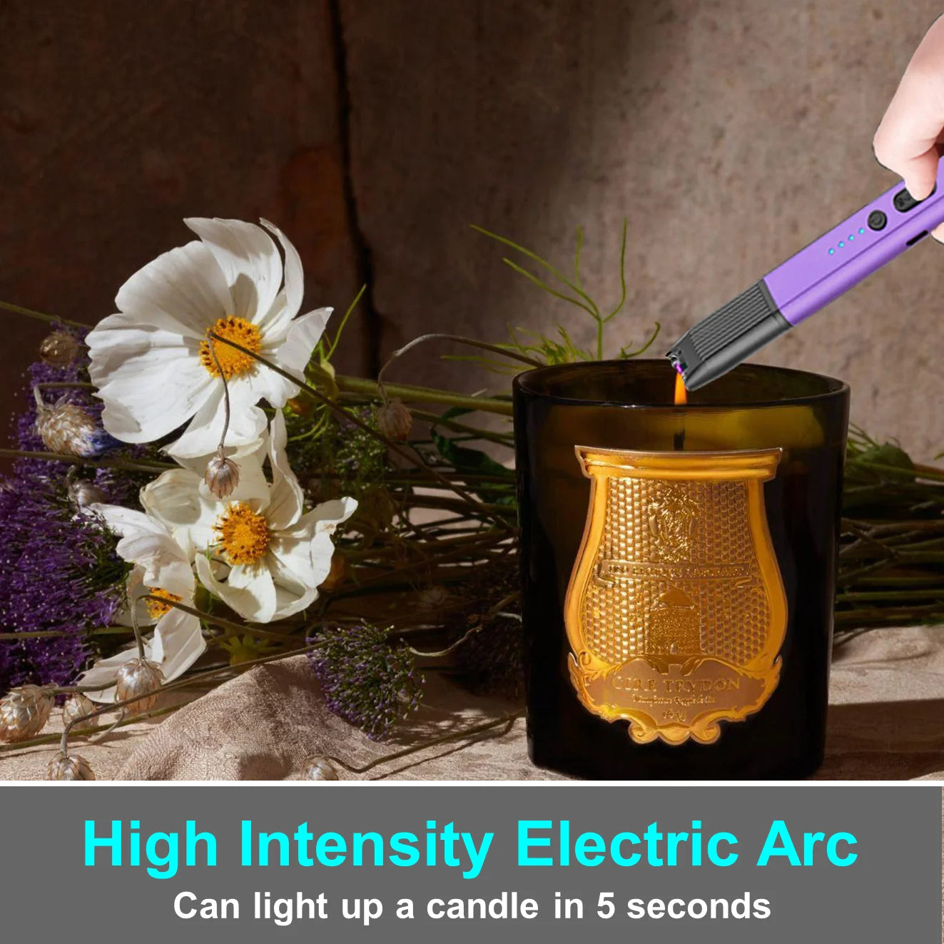 Electric Lighter - USB Rechargeable Candle Lighter, Windproof Flameless Plasma Arc Lighter for BBQ Grill, Camping, Stove, 7.5" Long Stick Lighter,Purple