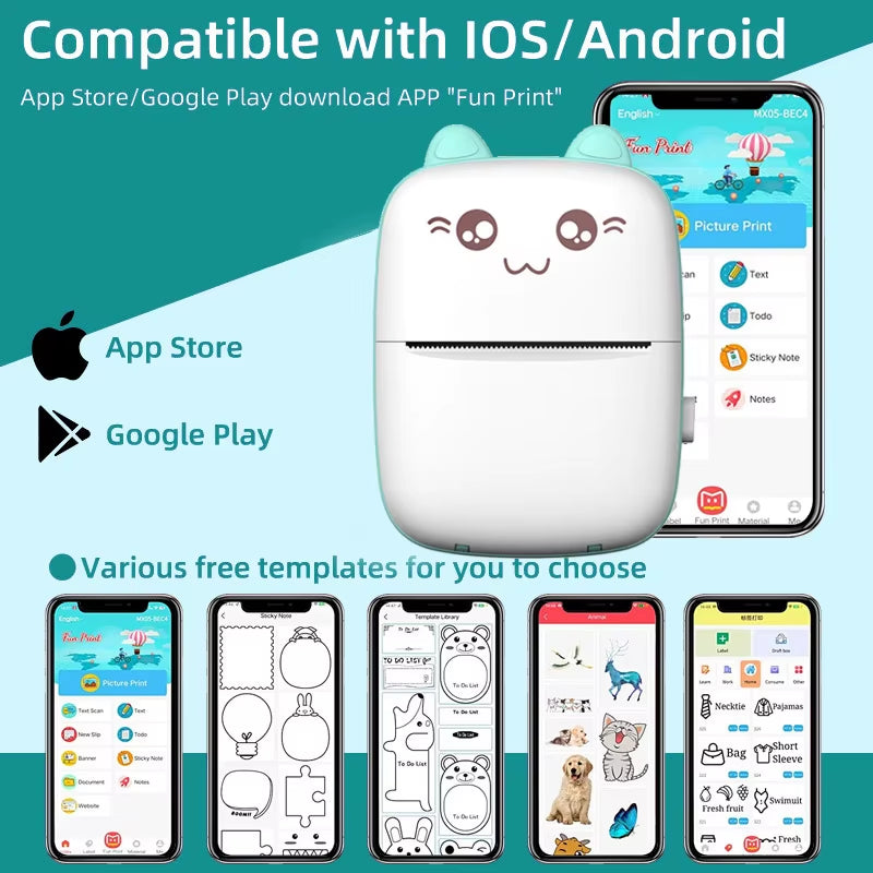 Portable Thermal Printer MINI Wirelessly BT 203Dpi Photo Label Memo Wrong Question Printing with USB Cable Imprimante Portable