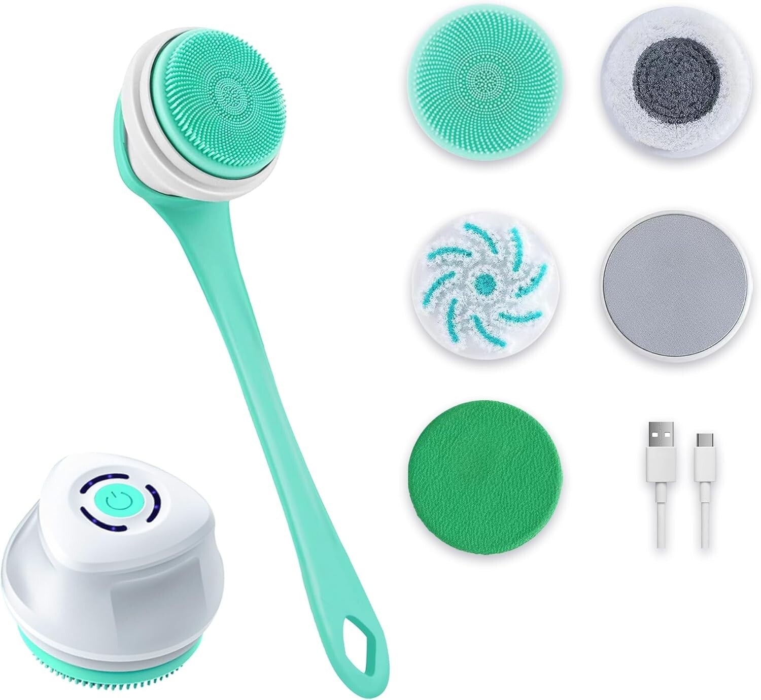 Electric Back Scrubber with Five Body Brush Head, Rechargeable (SAND FRIENDLY)