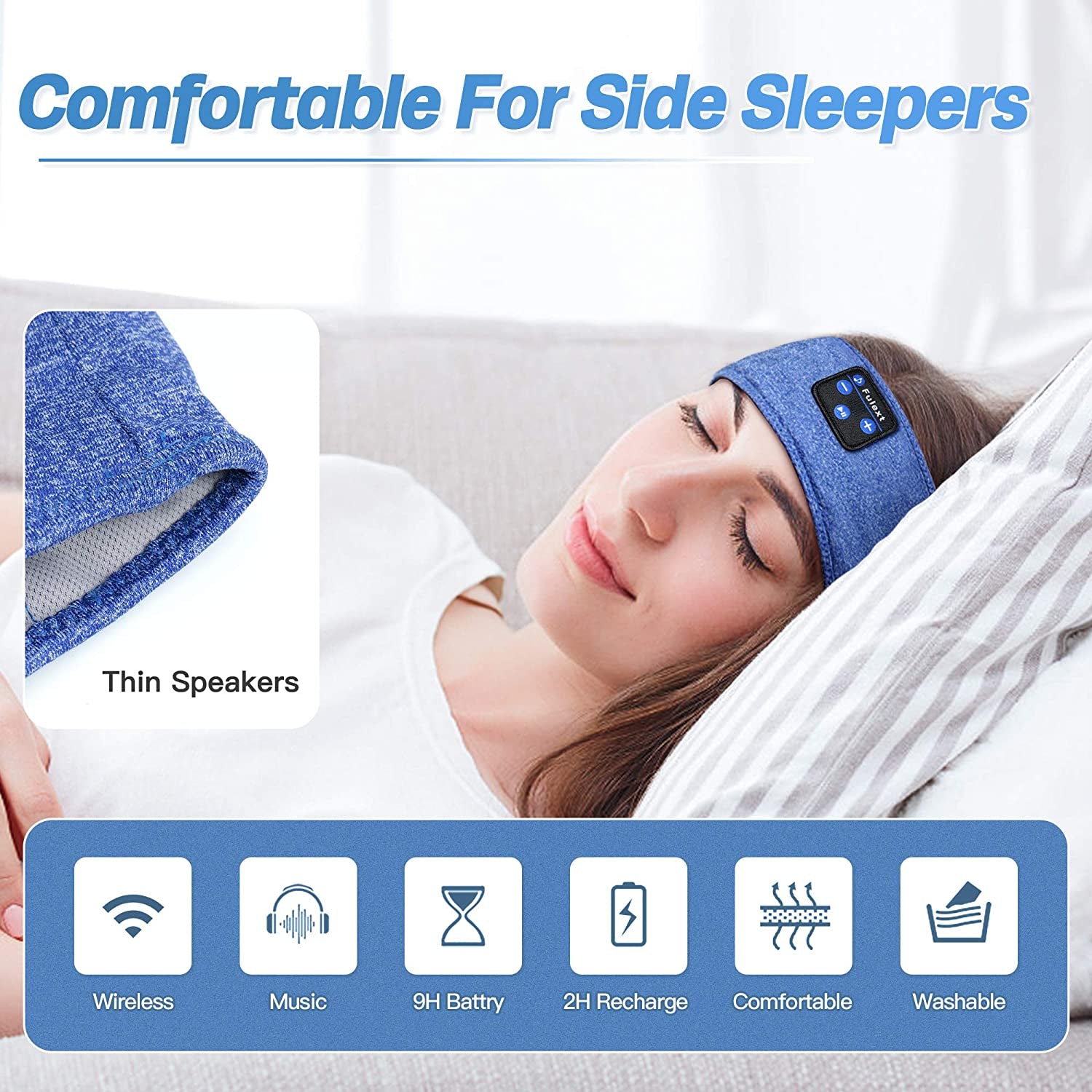 Bluetooth Headband, Soft Side Sleeper Headphones for Music, Sports, Birthday & Christmas Gifts