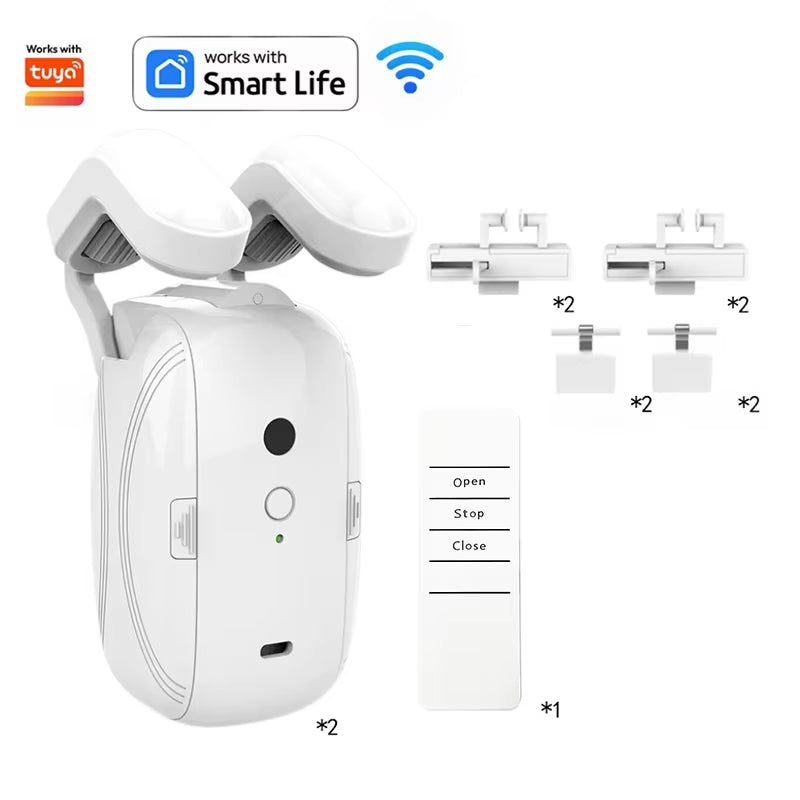 Smart Automatic Curtain Opener, Remote Control with App/Timer/Voice, with T/U/Rome Rod ,Wifi Bluetooth Automatic Light Sensor