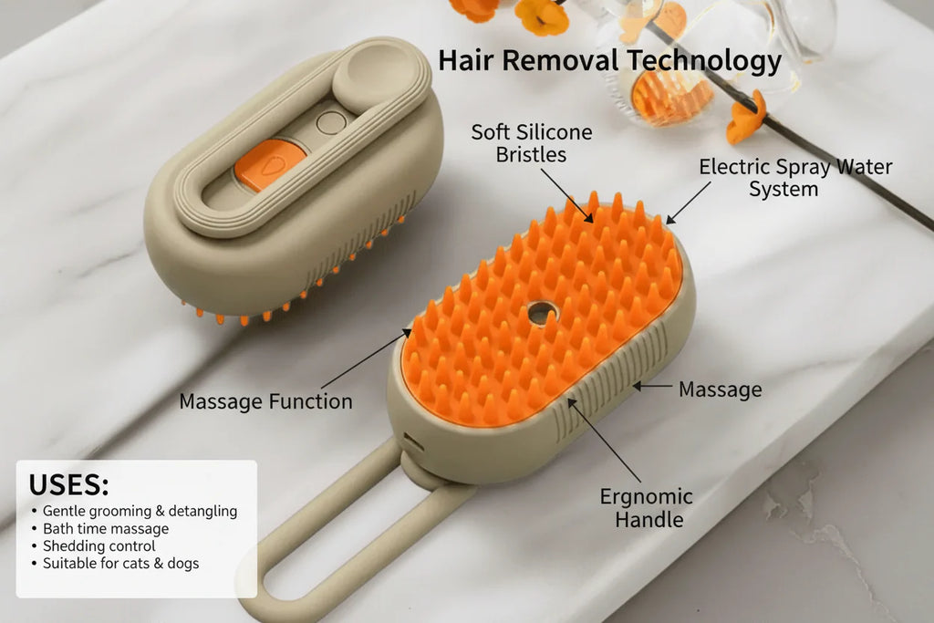 Cat Dog Pet Grooming Brush Comb with Electric Spray Water Steam Soft Silicone Brush Kitten Pet Bath Brush Massage Pet Hair Remover