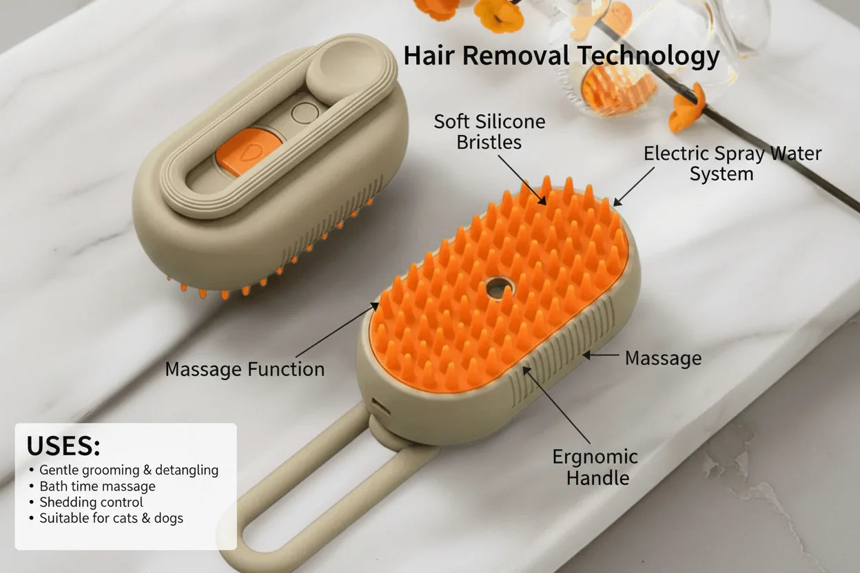 Cat Dog Pet Grooming Brush Comb with Electric Spray Water Steam Soft Silicone Brush Kitten Pet Bath Brush Massage Pet Hair Remover