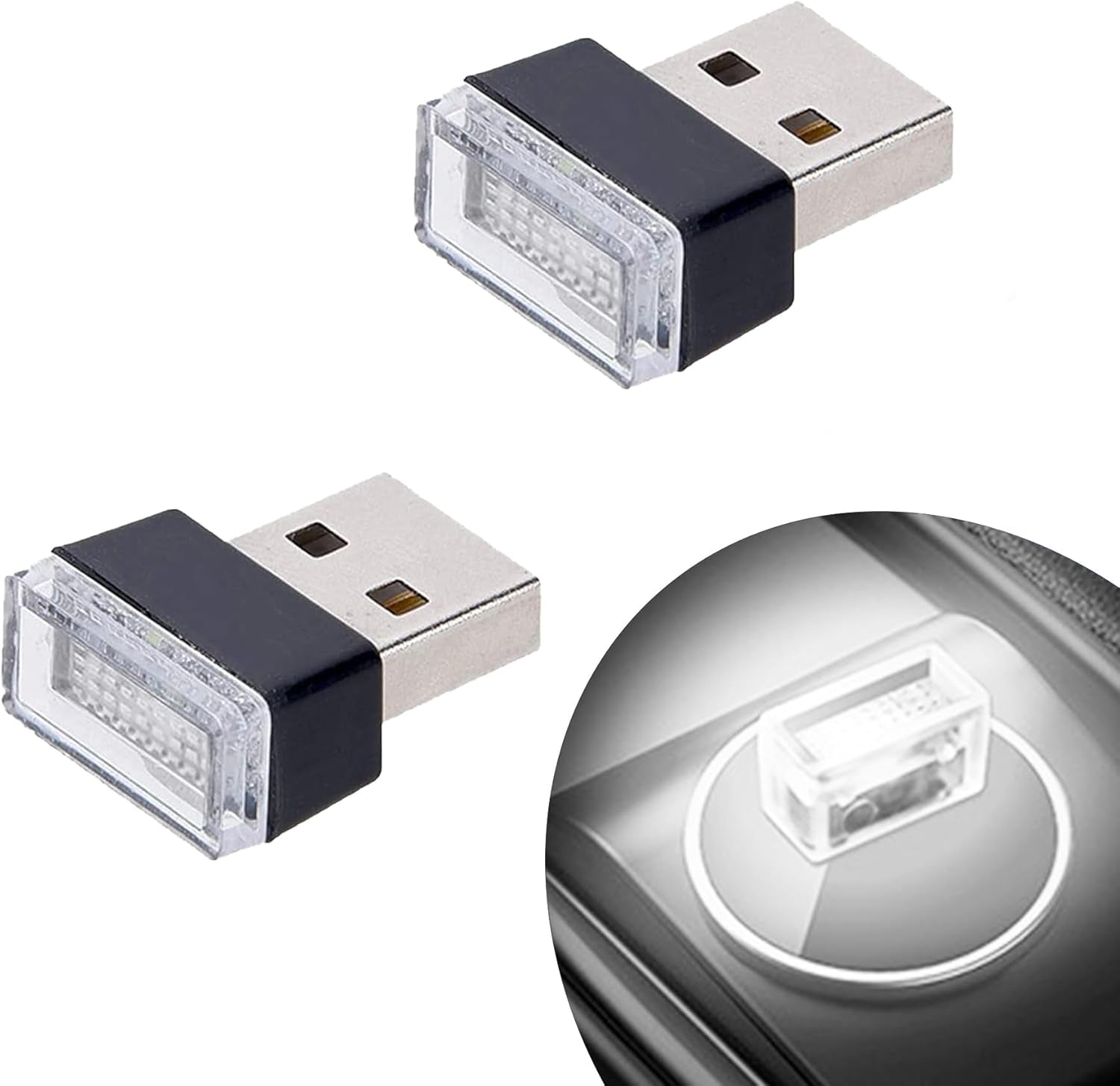 2 Pcs White Universal Mini USB LED Car Interior Ambient Atmosphere Lights for Car Interior Trunk Ambient Atmosphere