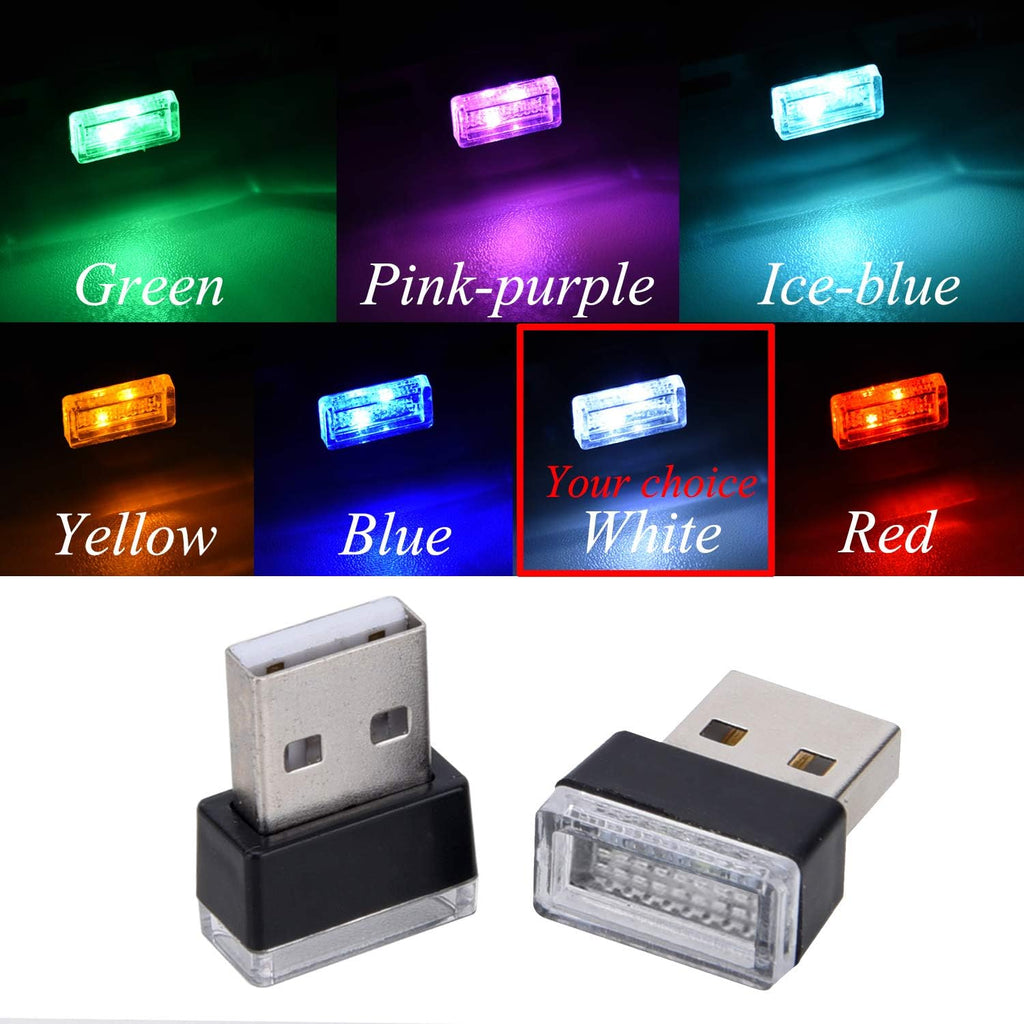 2 Pcs White Universal Mini USB LED Car Interior Ambient Atmosphere Lights for Car Interior Trunk Ambient Atmosphere