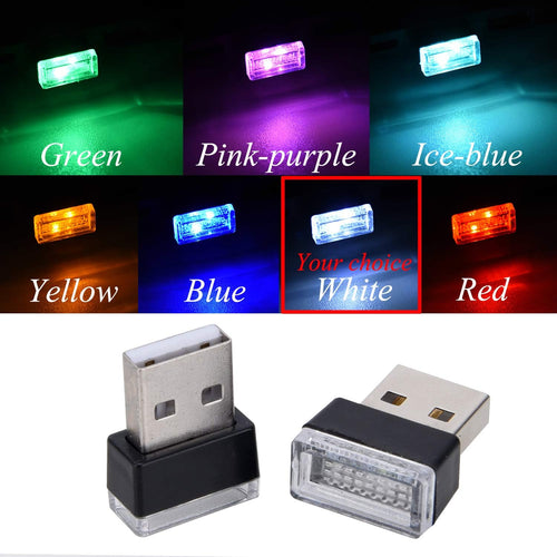 2 Pcs White Universal Mini USB LED Car Interior Ambient Atmosphere Lights for Car Interior Trunk Ambient Atmosphere