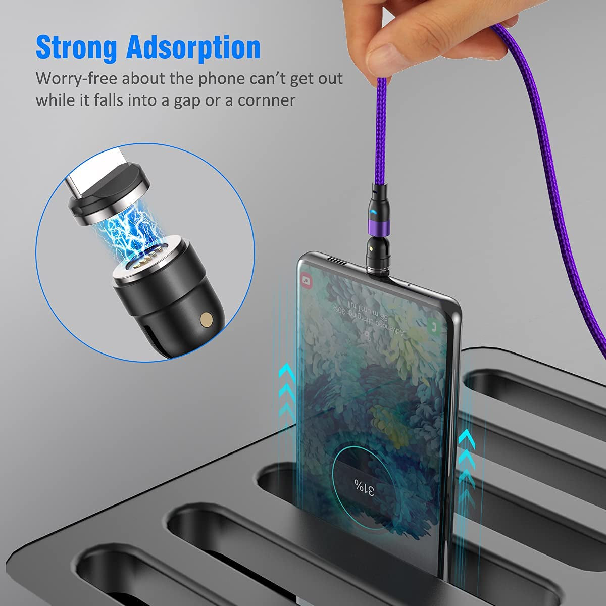 Fast Charging Magnetic USB C Cable (Purple, 1.6Ft+3.3Ft+3.3Ft+6.6Ft), Type C Magnetic Charger for Micro USB and Type C Smartphone