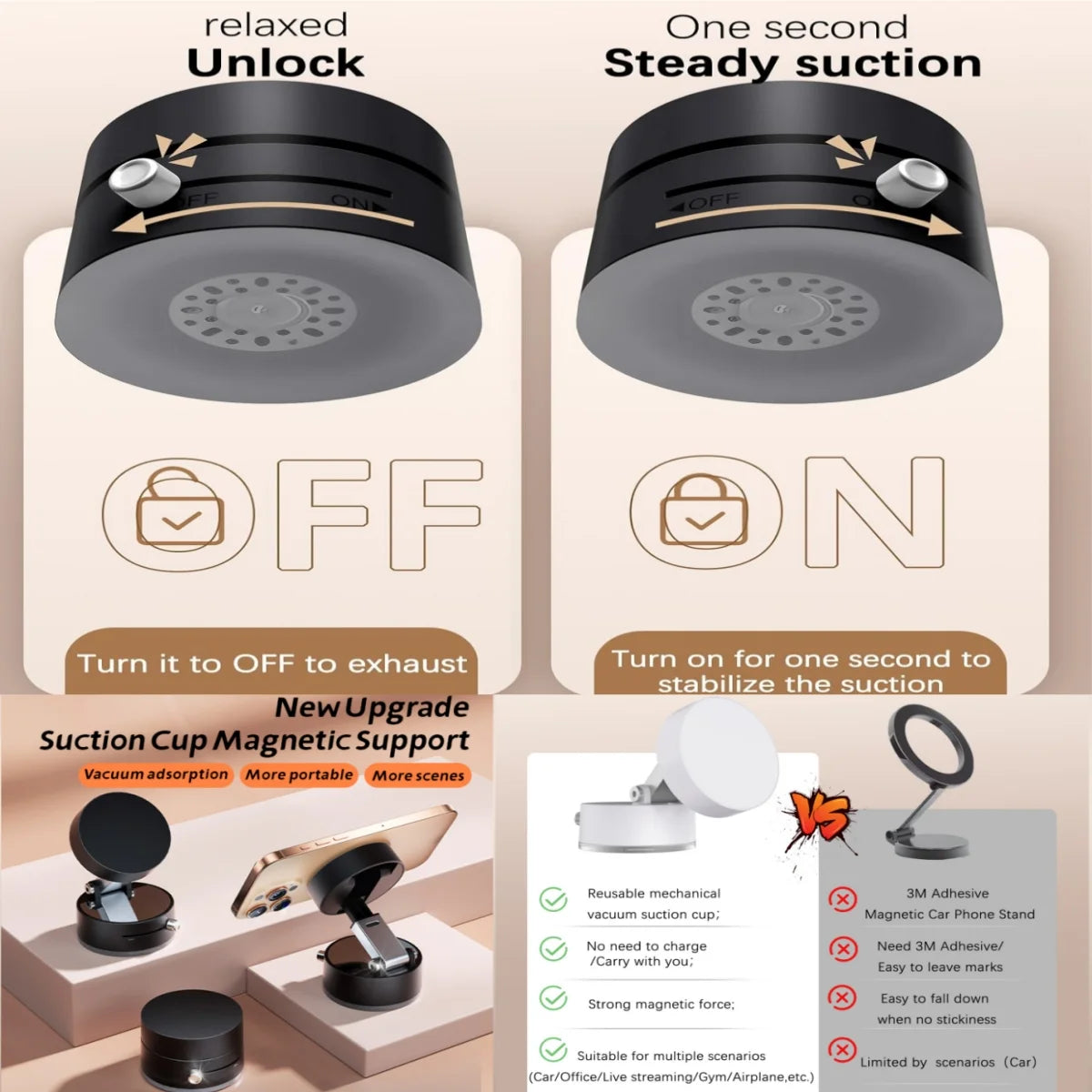 Cell Phone Holder Vacuum Magnetic Adsorption for Mount Convenient Folding Suction Cup Household Lazy Holder for Multi-Purpose Scenes