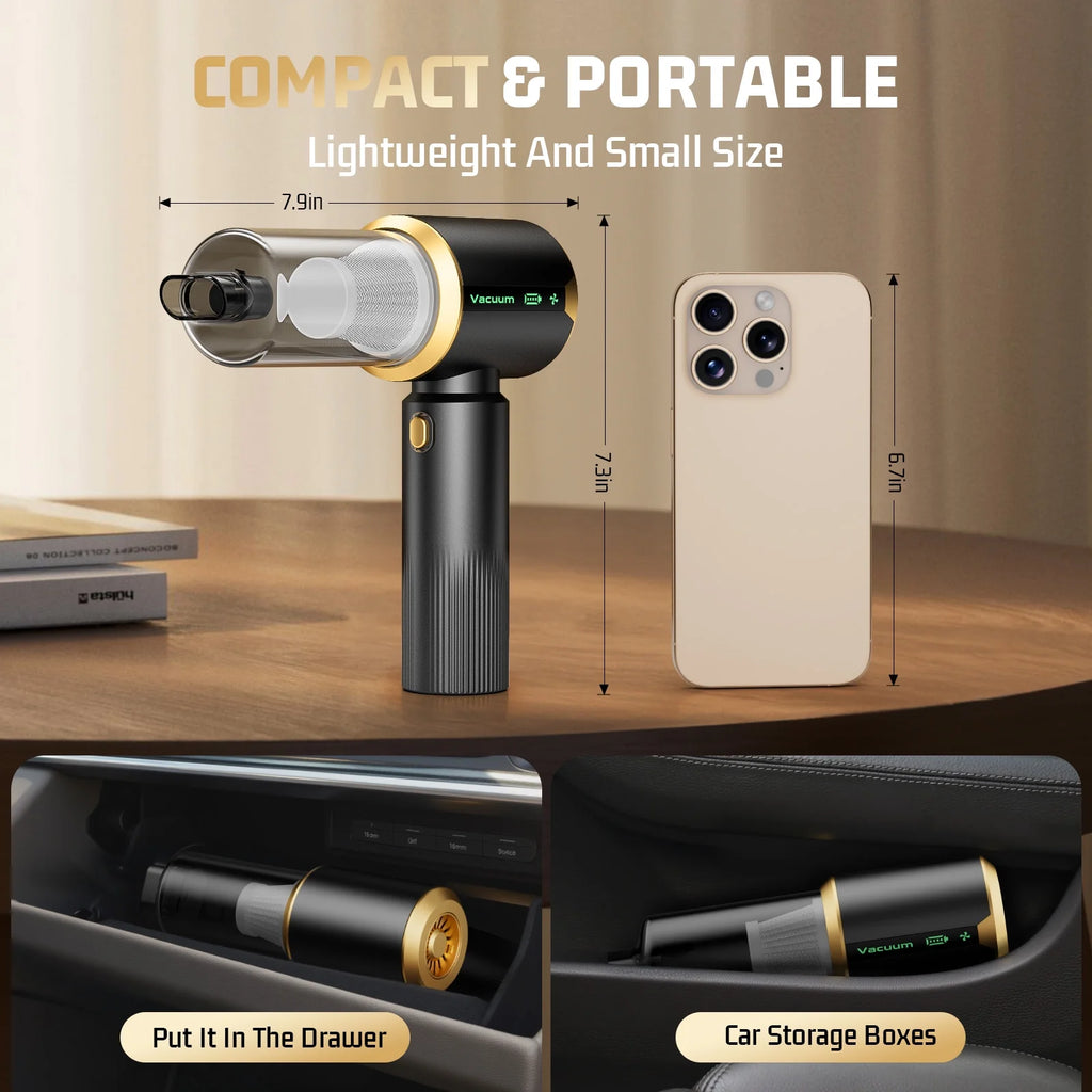 Car Handheld Vacuum Cleaner, Cordless Portable Small Vacuum Cleaner 16000Pa High Power Vacuum with 6000Mah Battery & LED Display 3 in 1 Mini Blower Vacuum Cleaner for Home Car Office