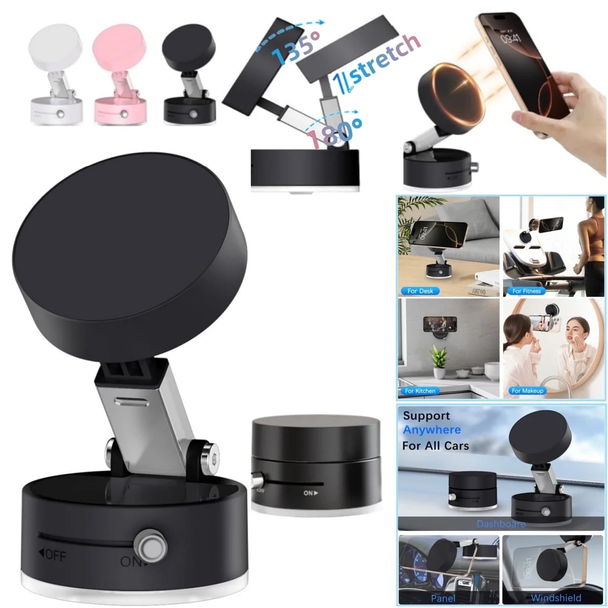 Cell Phone Holder Vacuum Magnetic Adsorption for Mount Convenient Folding Suction Cup Household Lazy Holder for Multi-Purpose Scenes