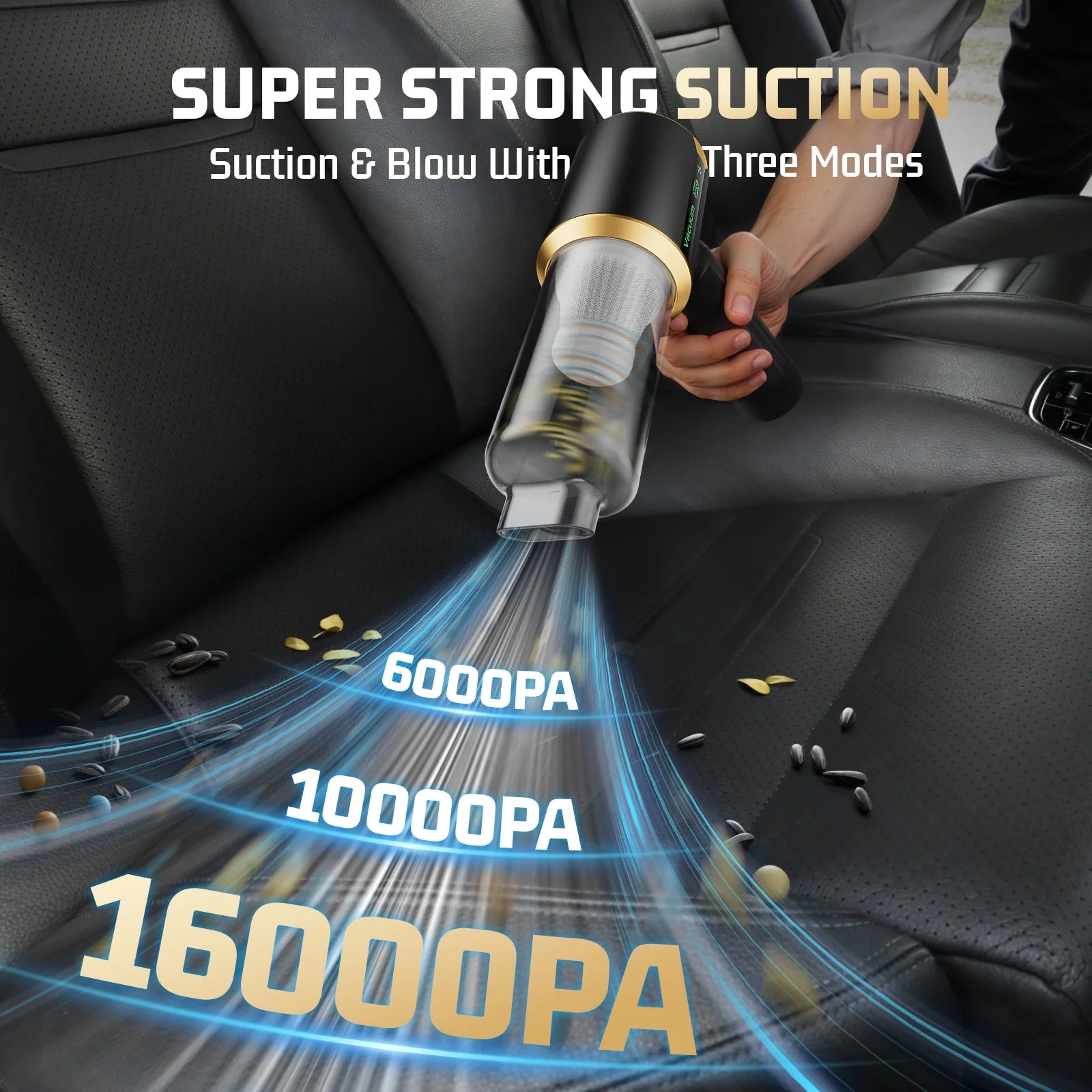 Car Handheld Vacuum Cleaner, Cordless Portable Small Vacuum Cleaner 16000Pa High Power Vacuum with 6000Mah Battery & LED Display 3 in 1 Mini Blower Vacuum Cleaner for Home Car Office