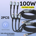 4FT 100W 3-In-1 USB Charger Cord Phone Charging Cable Fast Charging Data Cable 2PCS Black