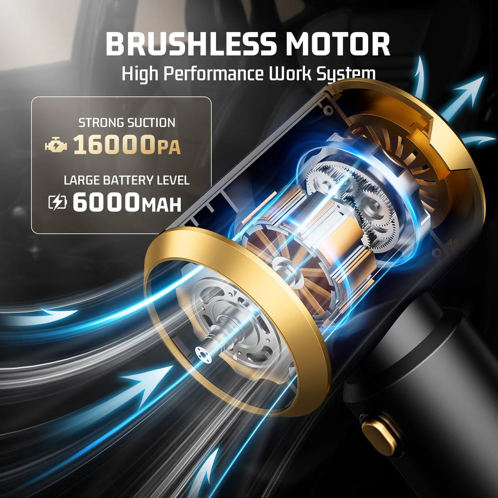 Car Handheld Vacuum Cleaner, Cordless Portable Small Vacuum Cleaner 16000Pa High Power Vacuum with 6000Mah Battery & LED Display 3 in 1 Mini Blower Vacuum Cleaner for Home Car Office