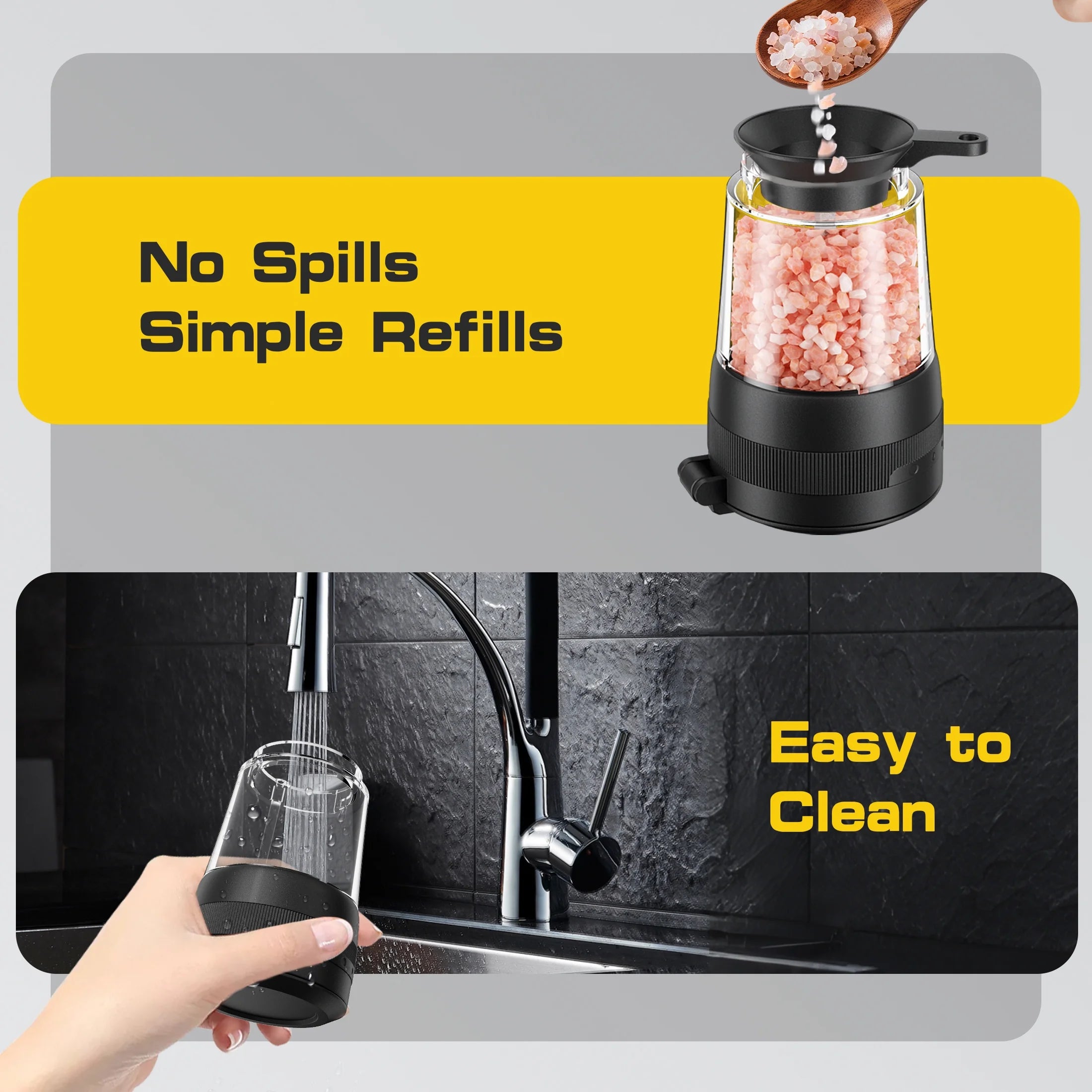 Electric Salt and Pepper Grinder Set , Automatic Rechargeable Salt and Pepper Shaker with LED Battery Display & USB‑C Charging Base, Pepper Mill for Kitchen, Dining & Camping