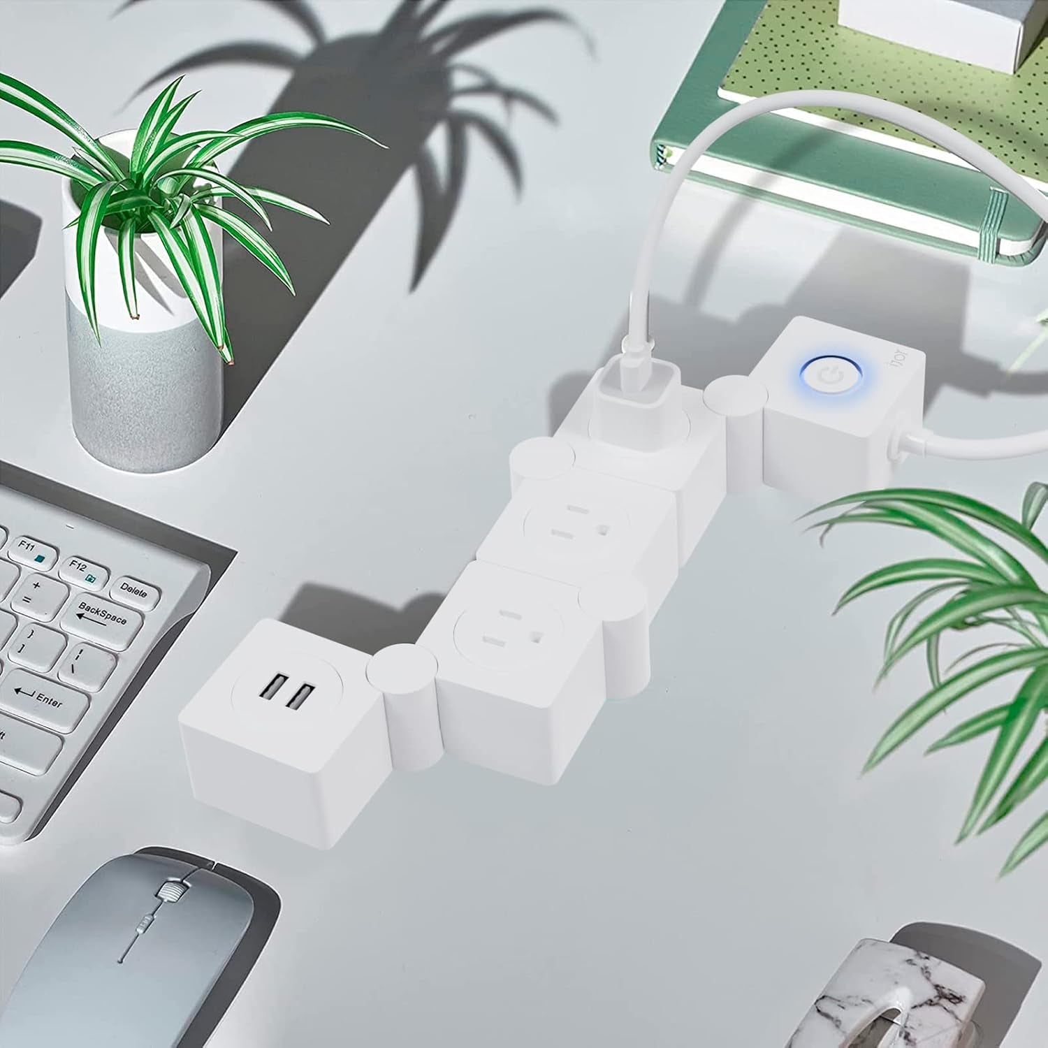 Flexible Power Strip - 3 AC Outlets and 2 USB Charging Ports with 5 Ft Extension Cord, Power Strip Surge Protector White, Decorative Surge Protector Outlet Extender for Home, Office, and More